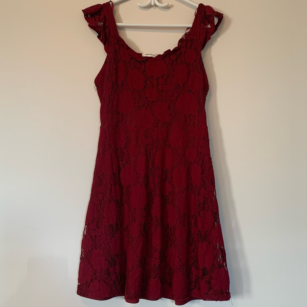 Monteau Burgundy Floral Lace Dress